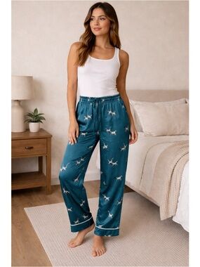 Loft Teal Satin Pajama Lounge Pants Zebra Print M